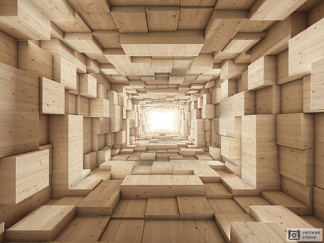 3D туннель из деревянных кубов
