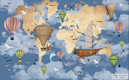 Карта с голубым небом и воздушными шарами