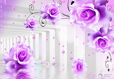 Фиолетовые розы утопающие в воде