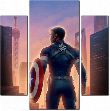 Капитан Америка на фоне небоскребов