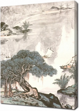Китайский пейзаж с парусниками
