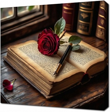 Старая книга с розой