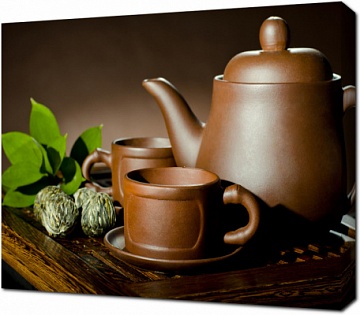 Натюрморт с глиняным чайником и чашками