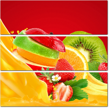 Яркие фрукты на красном фоне