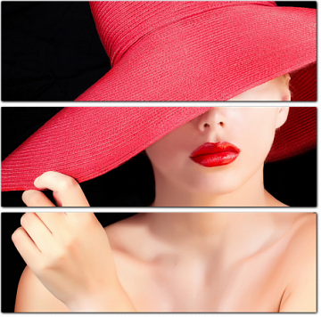 Девушка в красной шляпе на чёрном фоне