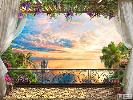 Цветущий балкон с видом на океан