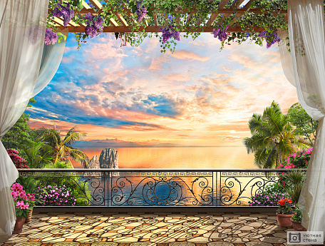 Цветущий балкон с видом на океан