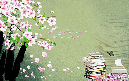 Цветущая сакура и книги