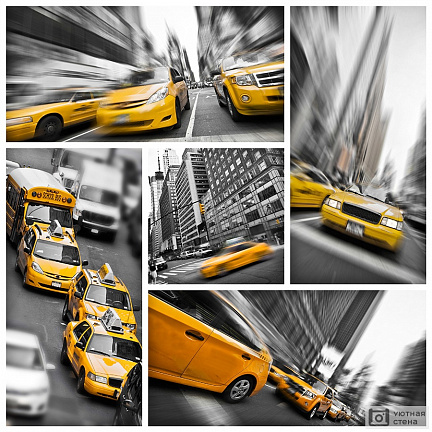 Коллаж из желтых такси Нью-Йорка