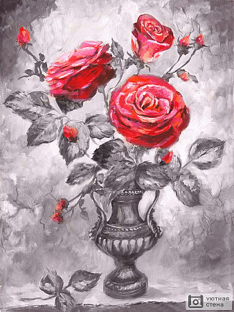 Красные розы на черно-белом фоне