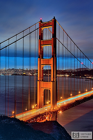 Знаменитый мост Золотые ворота на закате, Сан-Франциско, США