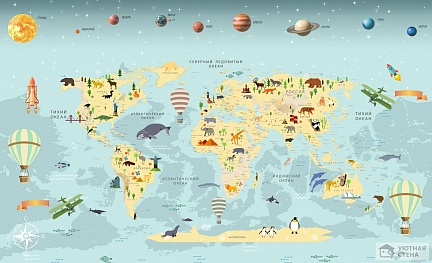 Детская карта с животными и планетами