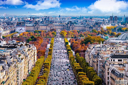 Фотообои Вид на Елисейские поля с Триумфальной арки осенью. Париж. Франция