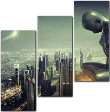 Город будущего с огромной скульптурой