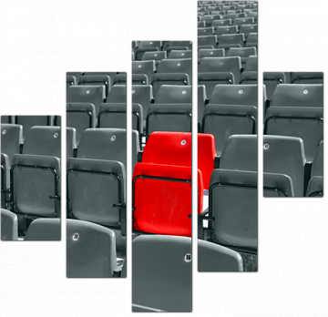 Черно-белое изображение стадиона с одним красным сиденьем